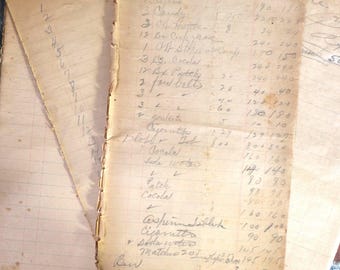 5 Sheets 1930's Used Lined Ledger Paper