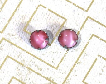 2 Vintage Pink Glass Shank Buttons