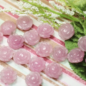 2 Vintage Pink Glass Rose flower Cabochon