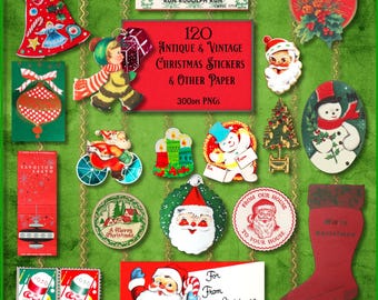120 Vintage Christmas Stickers, Stamps, and Other Paper Things