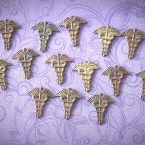 2 Vintage Brass Caduceus&#39; Cabochon Finding