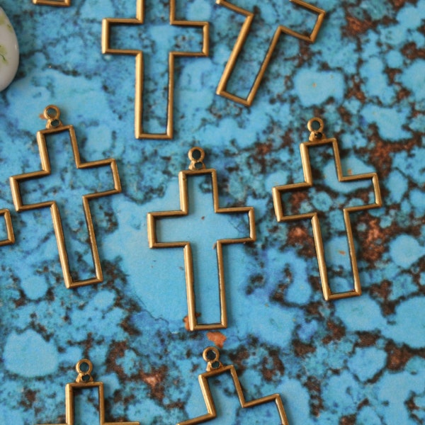 3 Brass Cross Outline Charms