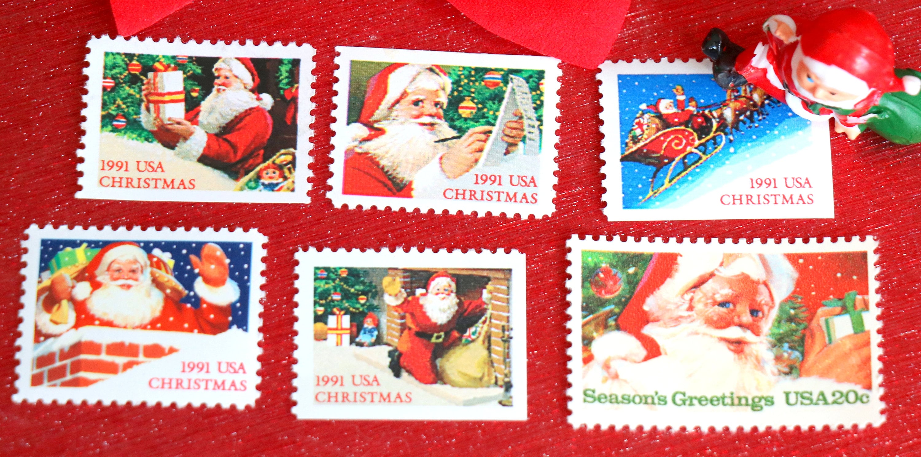 Santa and Wreath Christmas Holiday Vintage Postage, 10 Sets Marketplace  Holiday Postage Stamps by undefined