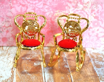 1 Vintage Gold Plastic Rocking Chair Pin Cushion - New in Box
