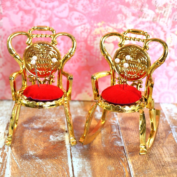 1 Vintage Gold Plastic Rocking Chair Pin Cushion - New in Box