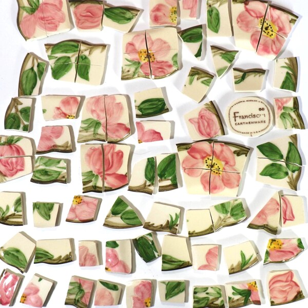 40 Pieces of Vintage Broken Franciscan Desert Rose  Ceramic Plates for Mosaic