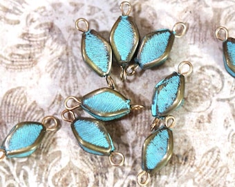 2 Brass Turquoise Painted Charms