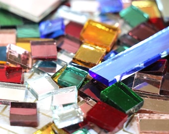 40 Small Glass Colored Mirror Tile Pieces