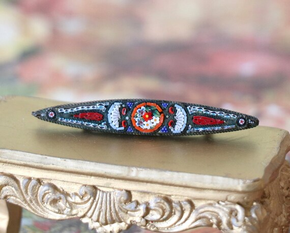 Antique 19th Century Micro Mosaic Brooch - Gem