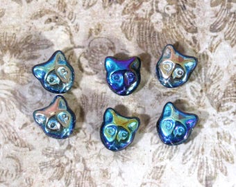 2 Czech AB Jet Glass Cat Beads