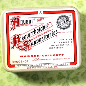 1 Vintage Anusal Hemorrhoidal Suppository Sample Tin