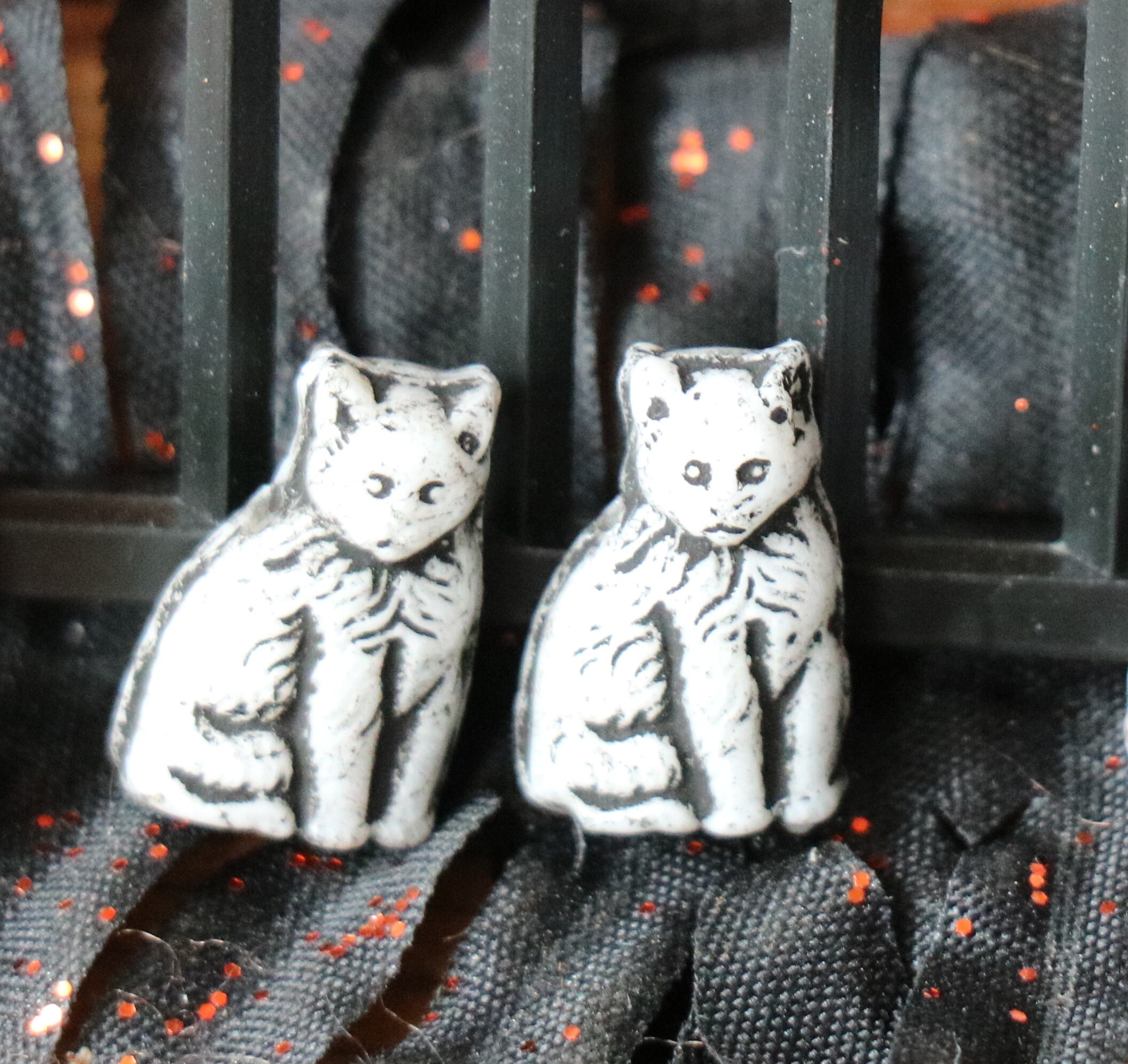 2 Nearly Antique Czech Glass Spooky Cat Bead