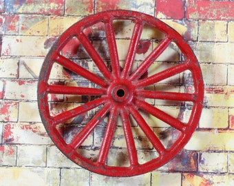 Vintage 3.5-Inch Spoke Solid Metal Red Wagon Wheel