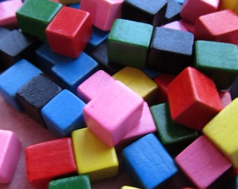 12 petits blocs de bois colorés vintage - 2 de chaque couleur