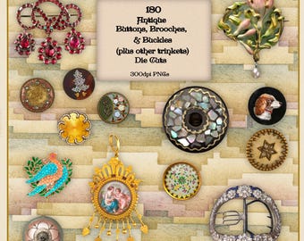 180 Antique Buttons, Brooches & Buckles