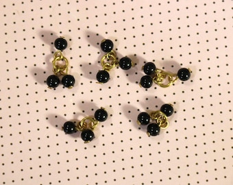 6 Vintage Black Glass Dangle Beads from Japan