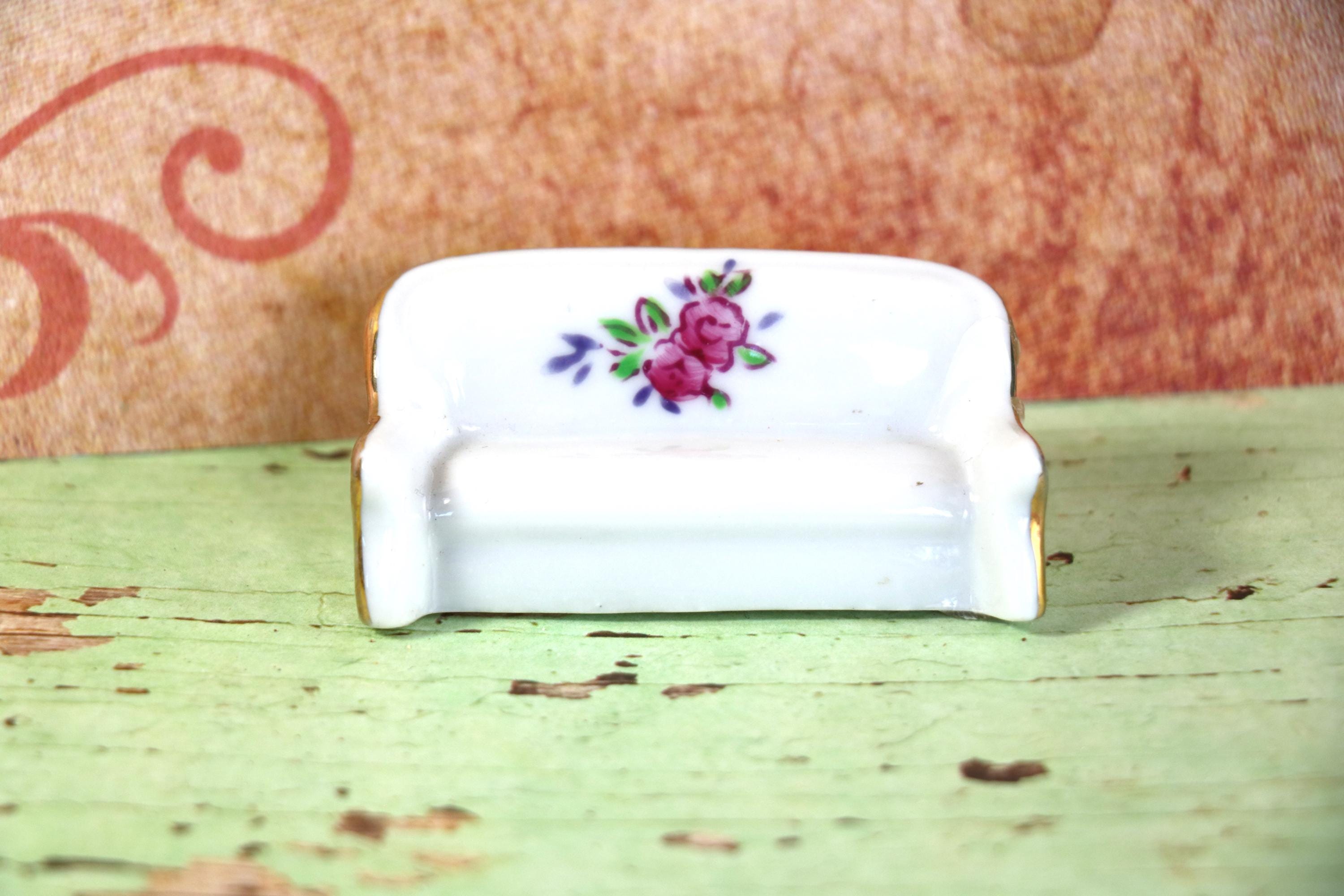 * vintage miniature ❀ 菜の花色の可愛い花柄 ソファ set ドールハウス ミニチュア 家具 花柄の布アートソファ1掛け 花柄