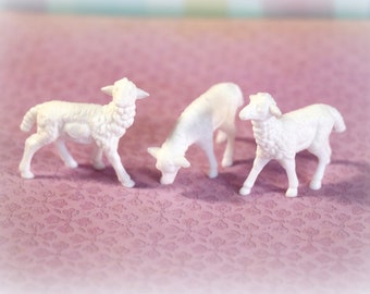 3 Vintage Miniature Plastic Sheep