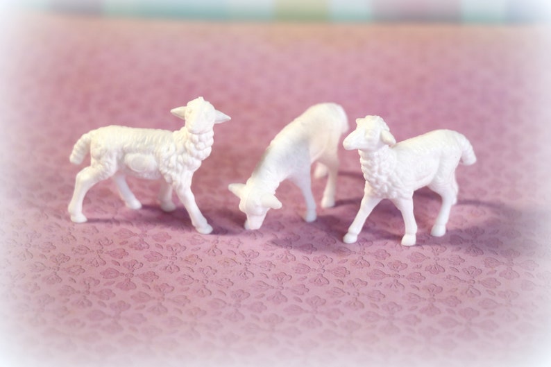 3 Vintage Miniature Plastic Sheep image 1