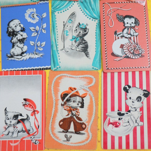 Set of 6 1940's/1950's Dog and Cat Playing Cards