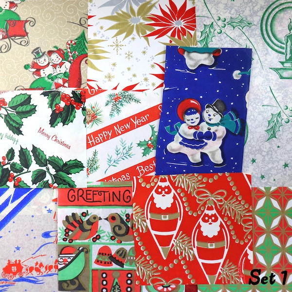 1 Pack (10 pieces) Vintage 1940's and 1950's  Christmas Wrapping Paper Samples