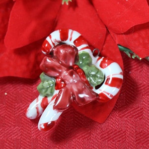 1 Vintage Hand Painted Ceramic Candy Cane Ornament