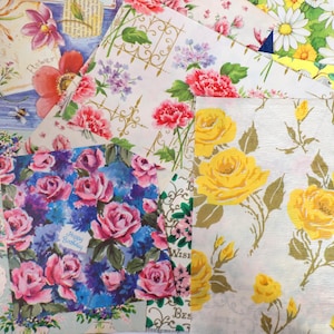 12 Vintage Flower Wrapping Paper Samples from 1940-1980's