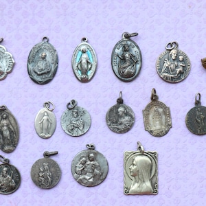 1 Antique/Vintage Metal Religious Medal Set #3 (Ring, Necklace, Pin, Charm)