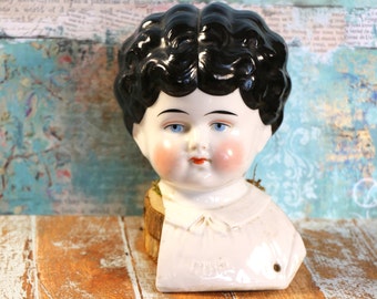 Antique German Large 5 Inch Brunette Doll Head