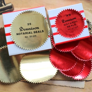 6 or 9 Vintage Dennison Notarial Seals in Gold and Red