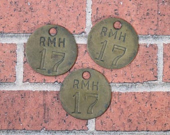 1 Vintage Small Brass Numbered Tag