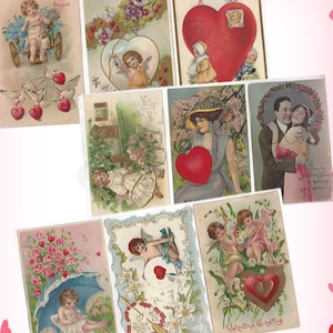 9 Antique Valentine's Day Postcards Digital Download