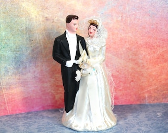Vintage Chalkware Bride and Groom Cake Topper