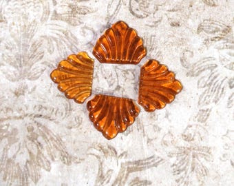 2 Vintage Amber Glass Cabochons