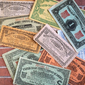 3 Vintage United Cigar Coupons Paper Ephemera