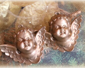 1 Vintage Solid Gold Plastic Angel Ornament by Commodore Hong Kong