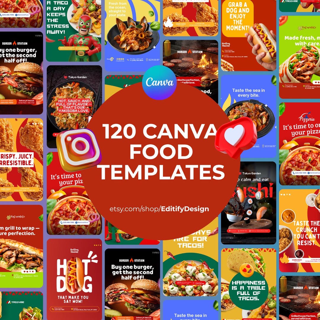 120 Canva Food Templates | Editable Instagram Posts for Restaurants ...