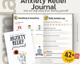Diario para aliviar la ansiedad / Cuaderno de ejercicios de TCC / Registro de la ansiedad / Desempaquetado mental / A4, tamaño carta estadounidense / PDF editable en Canva / Descarga instantánea