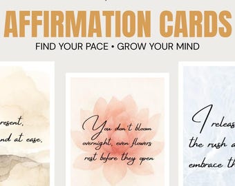 Tarjetas de afirmación y motivación / 30 tarjetas / autoestima / fortaleza mental / decoración de habitaciones / PDF imprimible / editable en Canva / descarga instantánea