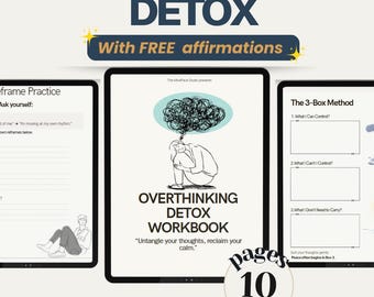 Cuaderno de ejercicios para desintoxicarse del exceso de pensamiento / 10 páginas / Descarga mental / Cuaderno de ejercicios de autocuidado / Hoja de ejercicios de terapia imprimible en PDF / PDF editable en Canva / Descarga instantánea