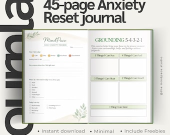 Diario imprimible para aliviar la ansiedad / 45 páginas / Ejercicios de conexión con el presente / Cuaderno de trabajo sobre salud mental en PDF / Editable en Canva / Descarga instantánea