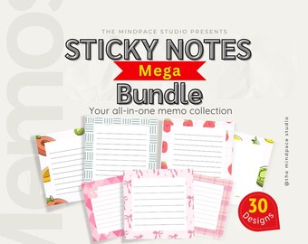 Mega Bundle di post-it stampabili con motivi floreali: 30 design diversi / Inserti per diario rosa pastello e acquerello / Righe e bianchi / Download immediato