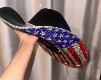 AMERICA USA Rhinestone cowboy hat red white and blue