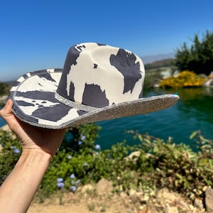 black cow print silver rhinestone cowboy hat