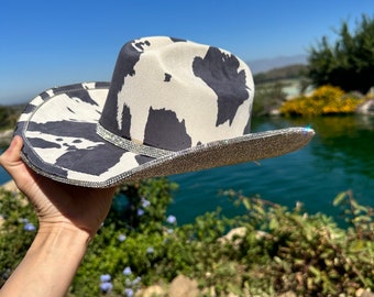 black cow print silver rhinestone cowboy hat