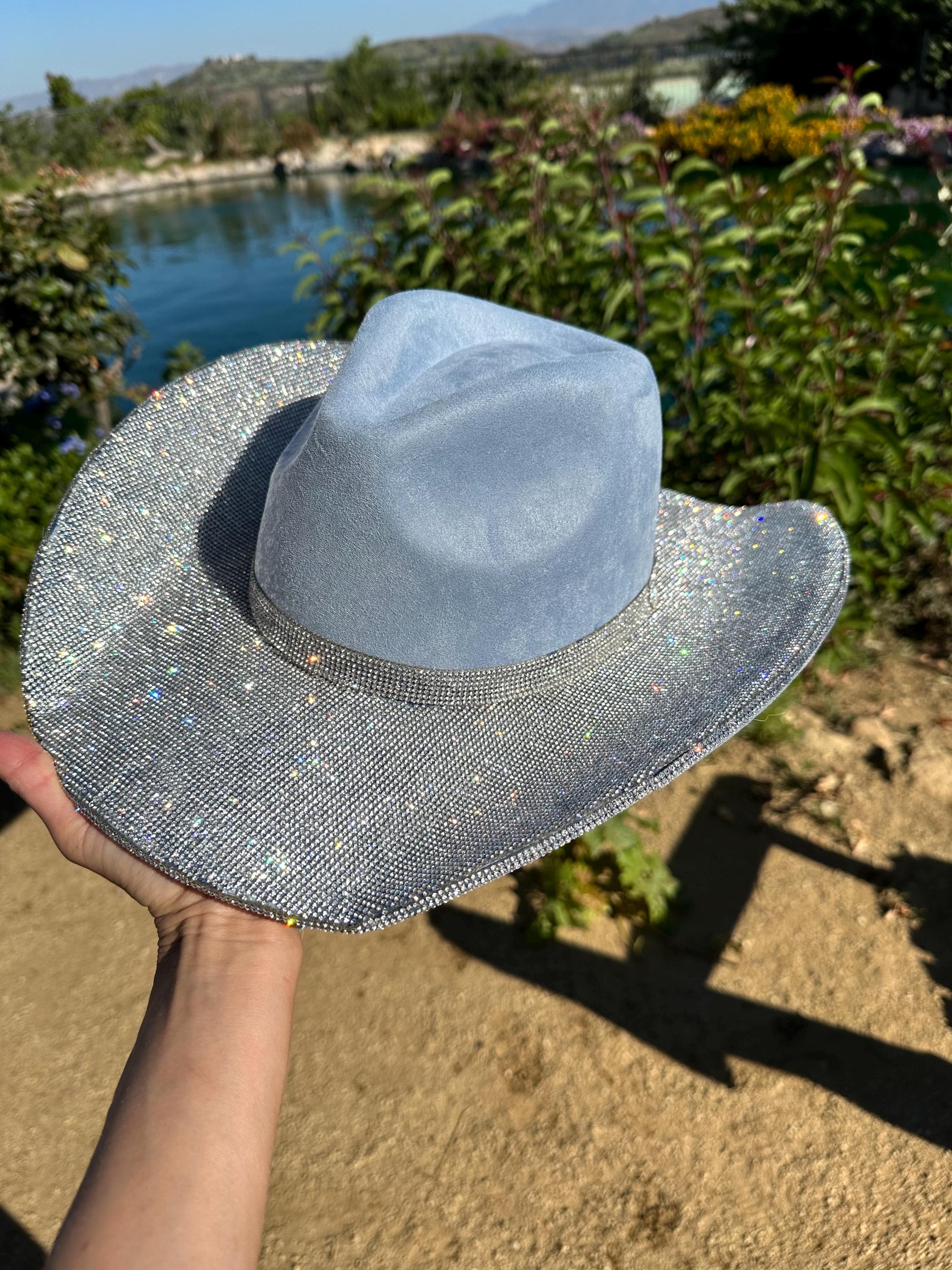 Inzegao Women Shiny Rhinestone Distressed Denim Baseball Cap
