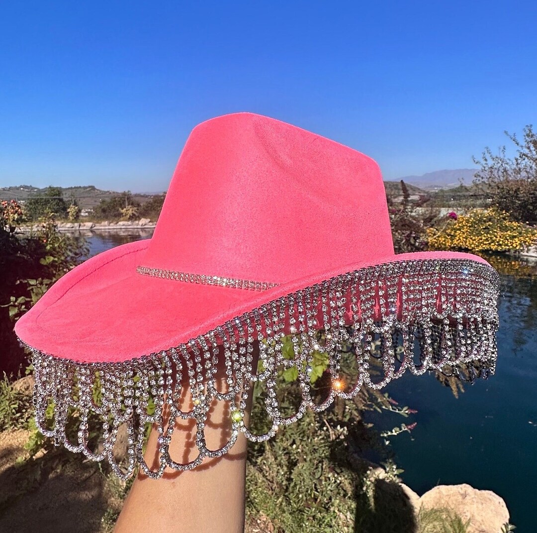 ??pink Barbie rhinestone cowgirl hat with pearls Accessories | Pink Barbie Rhinestone Cowgirl Hat With Pearls  main image 4