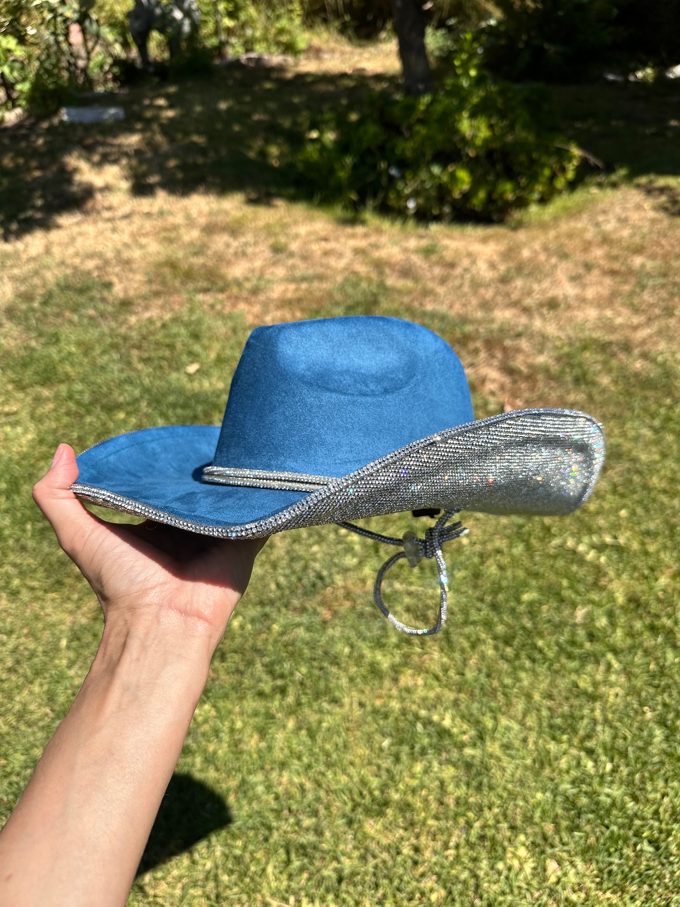 BLUE Rhinestone Cowboy Hat Denim Look - Etsy BLUE Rhinestone Cowboy Hat Denim Look - Etsy
