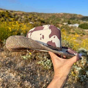 cow print brown rhinestone cowboy hat