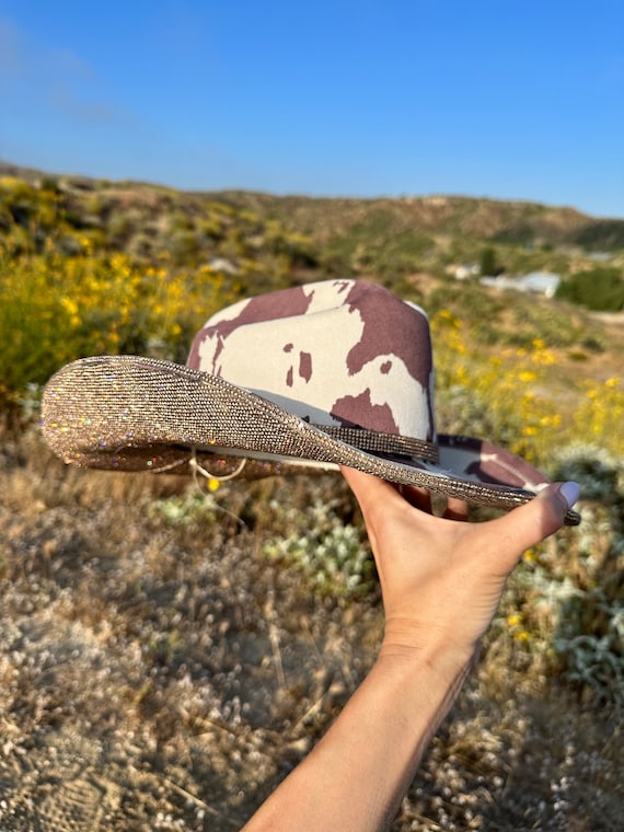 Buy Cow Print Brown Rhinestone Cowboy Hat Online in India - Etsy display picture 1